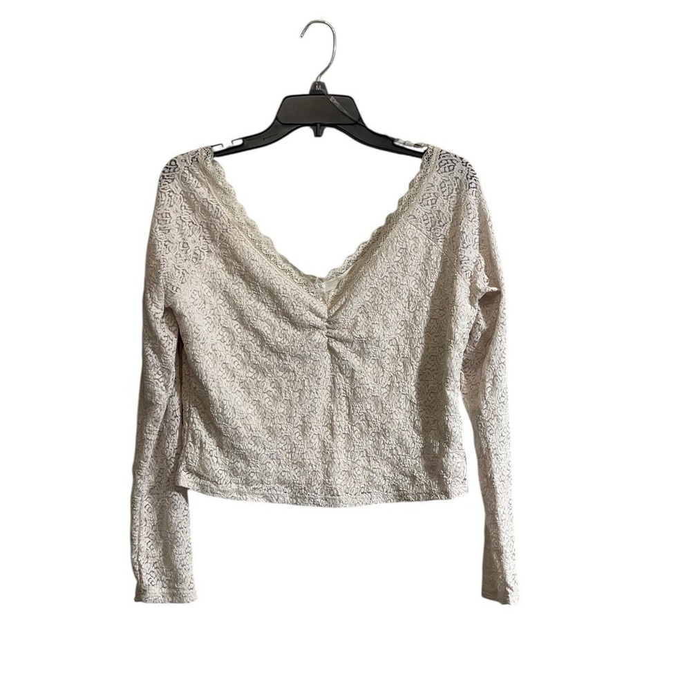 Y2K No Boundaries Large Lace Top Deep V-Neck L/S Ivory Coquette Romantic